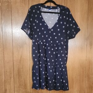 Old Navy Navy Blue Dress with White Floral Accents